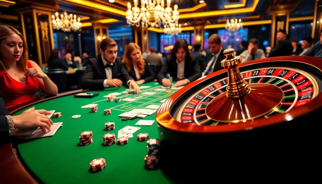 Exciting scene of players gambling at XX88.nl casino table with poker chips and cards.