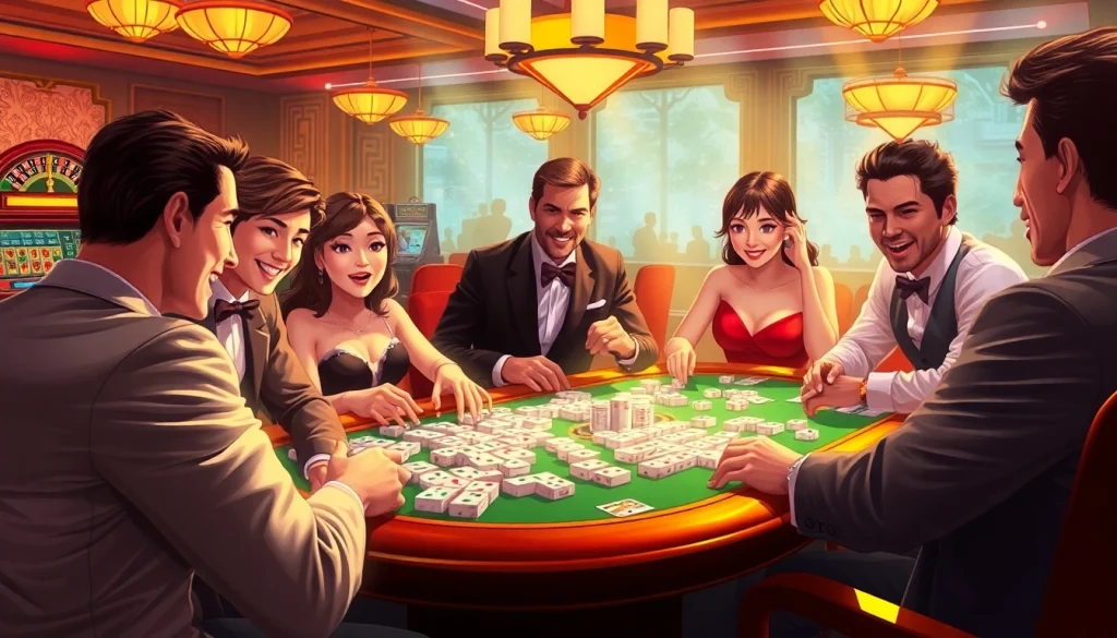Experience thrilling gameplay of Mahjong Ways 2 as players strategize with Mahjong tiles and chips in a lively casino.