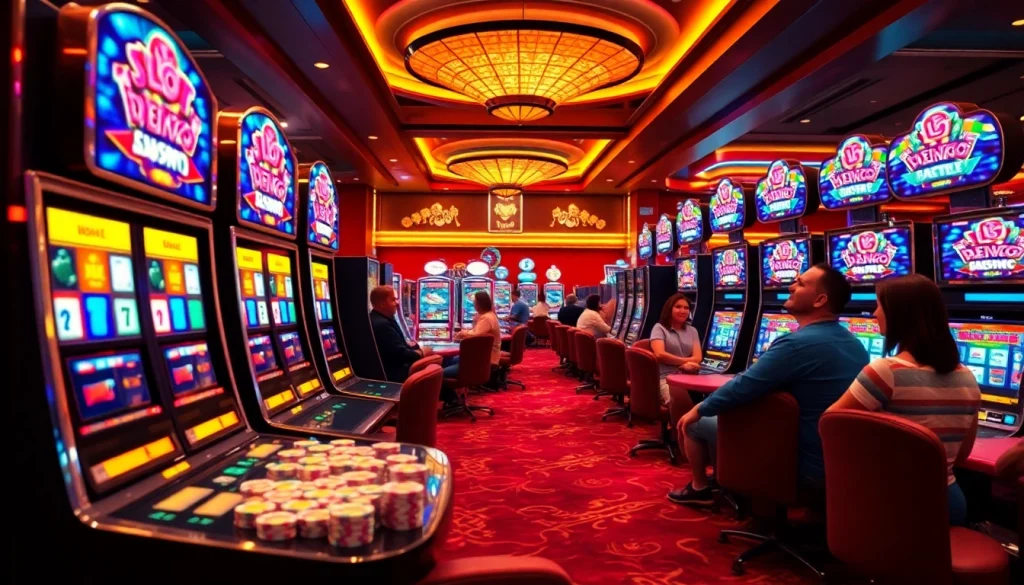 Experience the excitement of slot depo 5k with vibrant casino games and players enjoying wins.