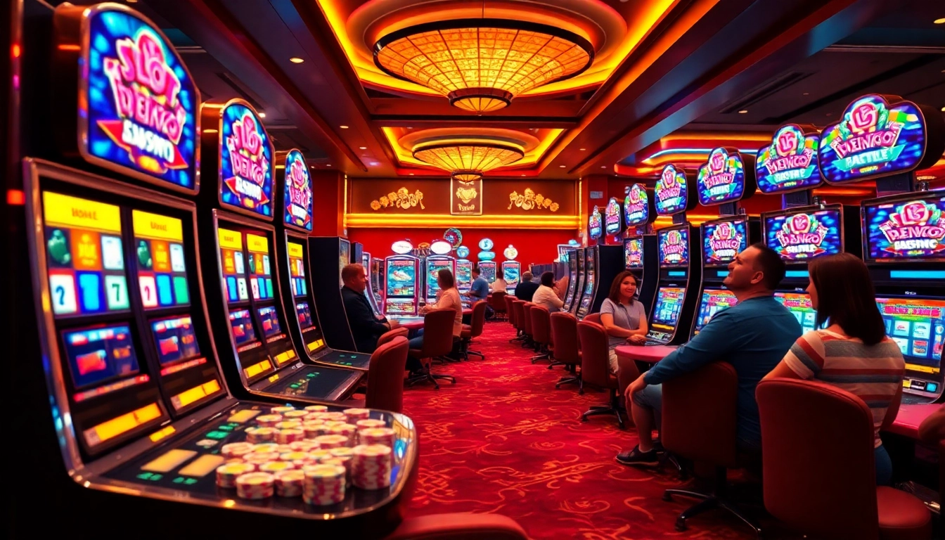 Experience the excitement of slot depo 5k with vibrant casino games and players enjoying wins.