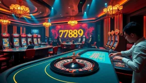 Players enjoying a thrilling game experience at Nhà Cái 789P online casino with vibrant slot machines.