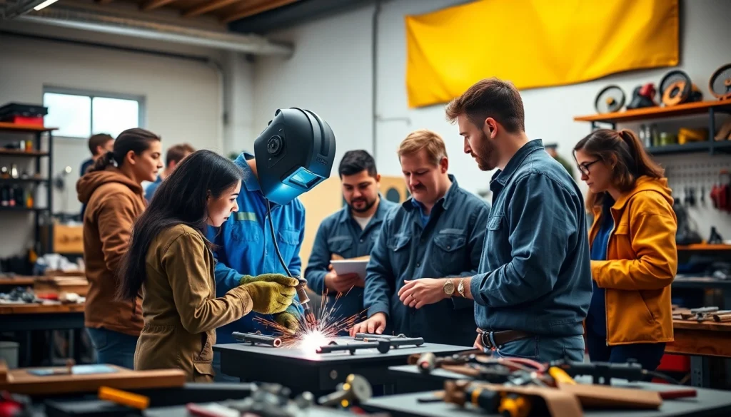 Engaged students in trade schools in southern California learning practical skills in a modern classroom.