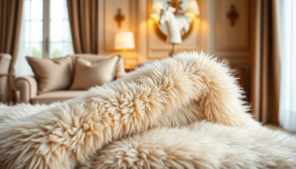 De mooiste imitatie bont stof in een stijlvol interieur met luxe textuur en warme kleuren.