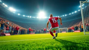 ผลบอลสด ขณะมีผู้เล่นทำประตูในสนามฟุตบอลที่เต็มไปด้วยแฟนบอลที่มีความสุข