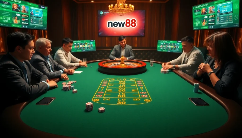 Engaged players strategizing at a poker table, highlighting the allure of new88bet gambling environment.