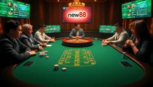 Engaged players strategizing at a poker table, highlighting the allure of new88bet gambling environment.