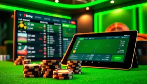 Engaging scene of สมัครแทงบอล with vibrant poker chips and a digital betting interface.