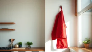 Fire blanket displayed in a modern kitchen, highlighting safety and preparedness features.