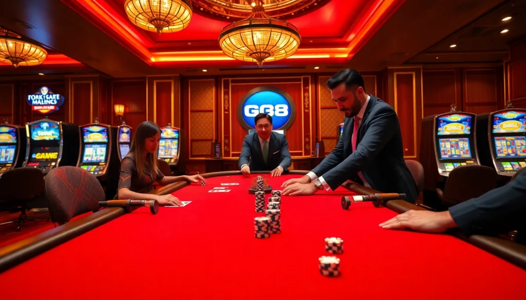 Experience the thrill of betting at GG88 with luxurious casino visuals and dynamic gaming action.