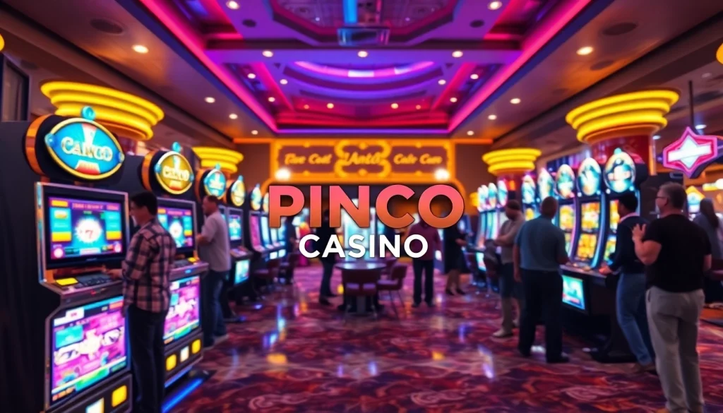 depozitsiz Pinco Casino oynamaq imkanları ilə dolu müasir kazino görüntüsü.