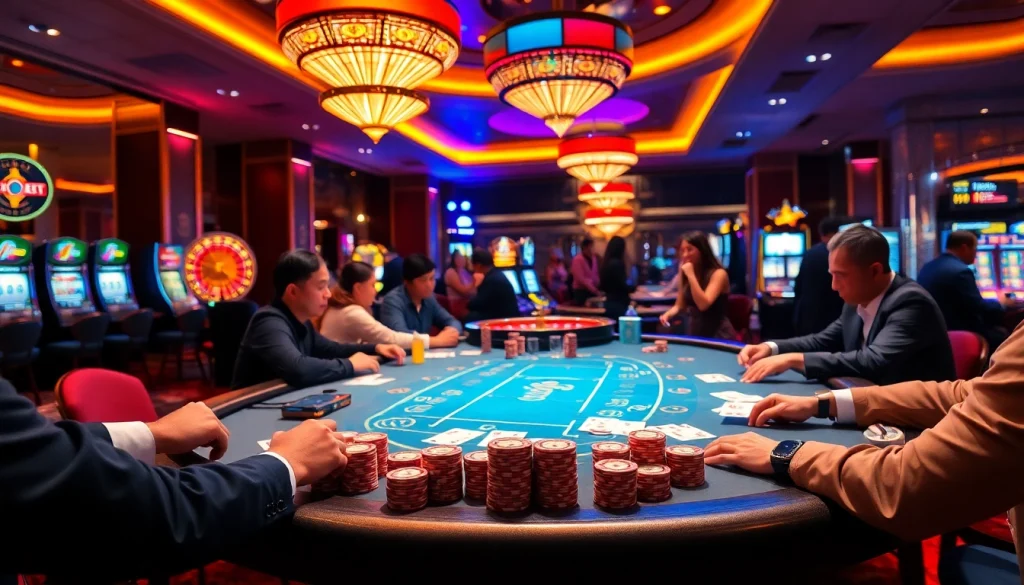 Experience sbobet betting excitement at a luxurious casino table filled with players and vibrant atmosphere.