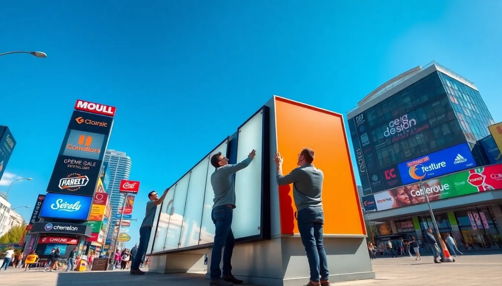 Experts from an edmonton sign company creating vibrant outdoor signage.