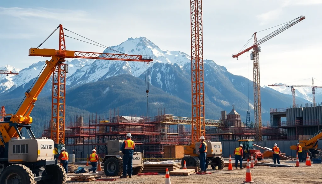 Workers on a construction site highlight colorado construction news in Colorado's vibrant setting.