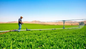 Efficient land irrigation method enhancing crop growth in a green field.