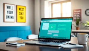 Utilizing CRM for WhatsApp on a sleek laptop with a professional setup.