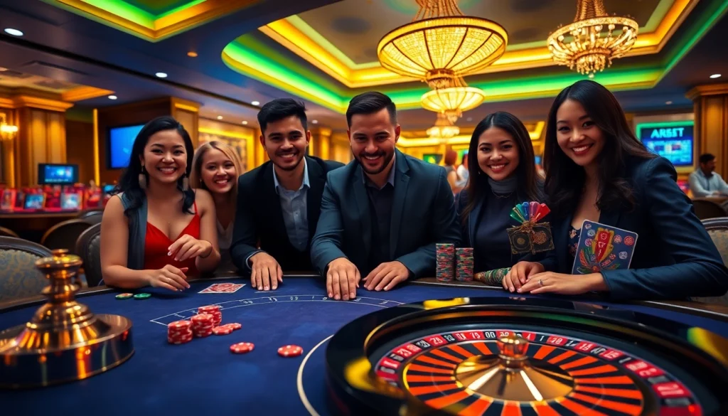 Exciting gaming atmosphere at trang chủ thabet casino with players engaged in action.