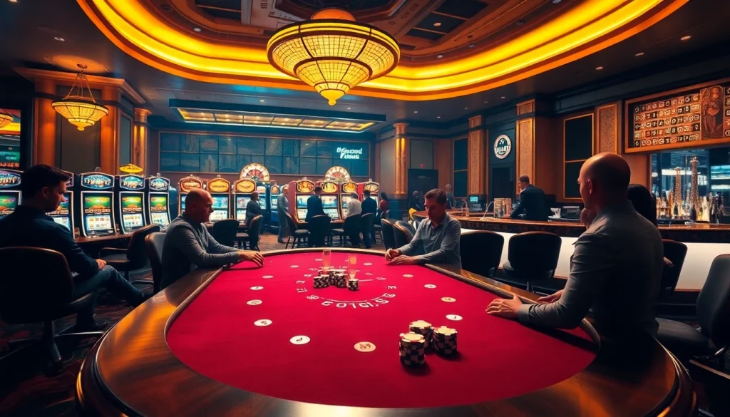 Experience the thrill of a casino scene, capturing action at the poker table and slot machines at https://f168.group/.