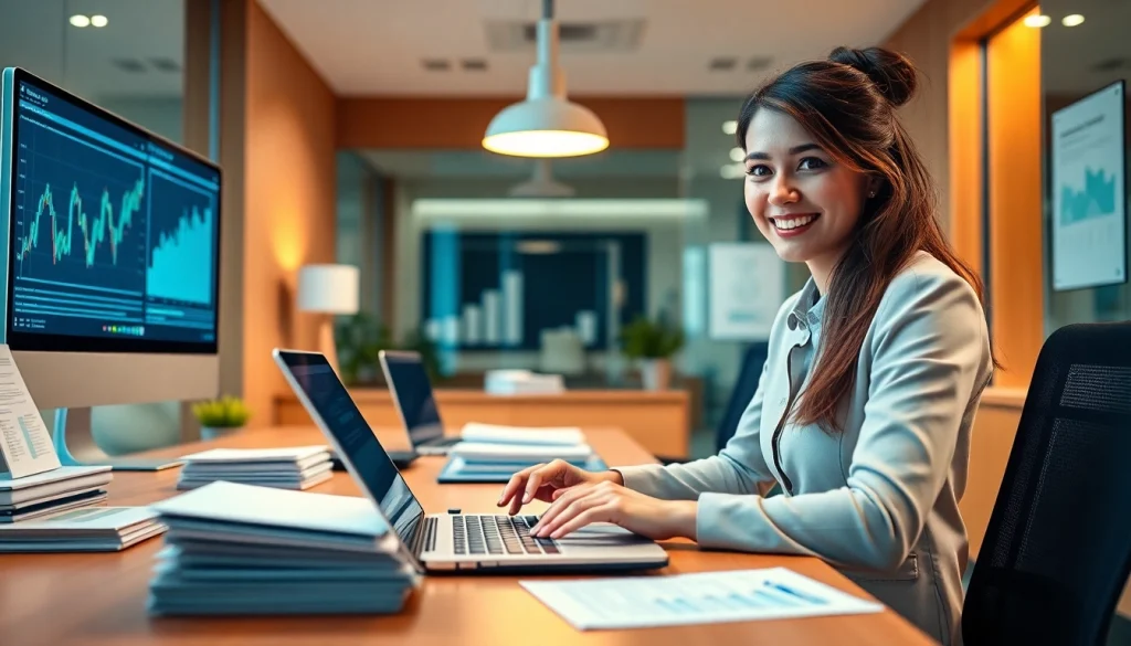 Usługi Księgowości przedstawione w profesjonalnym biurze księgowym, ukazujące wiedzę i zaufanie.