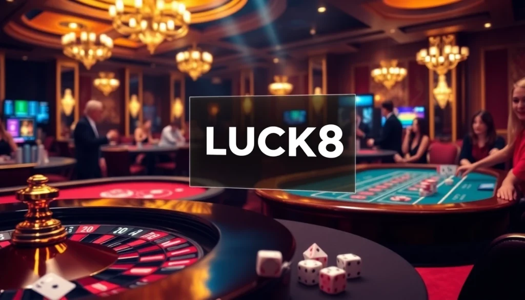 LUCK8 players enjoying thrilling casino games at a luxurious gambling venue.