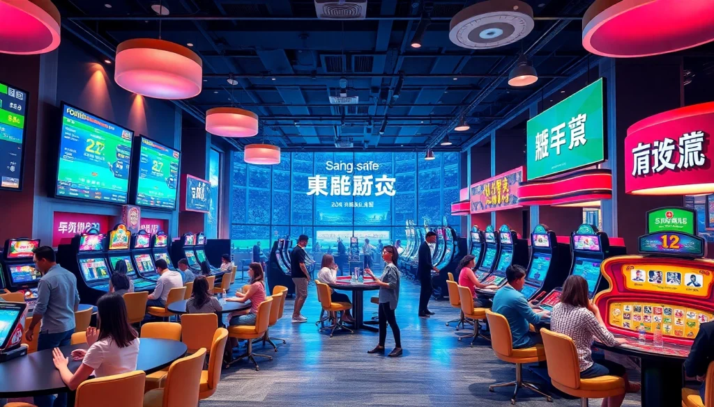 Engaging scene of a 안전놀이터 featuring diverse players enjoying various betting games, highlighting the brand 슈어맨 in a safe environment.