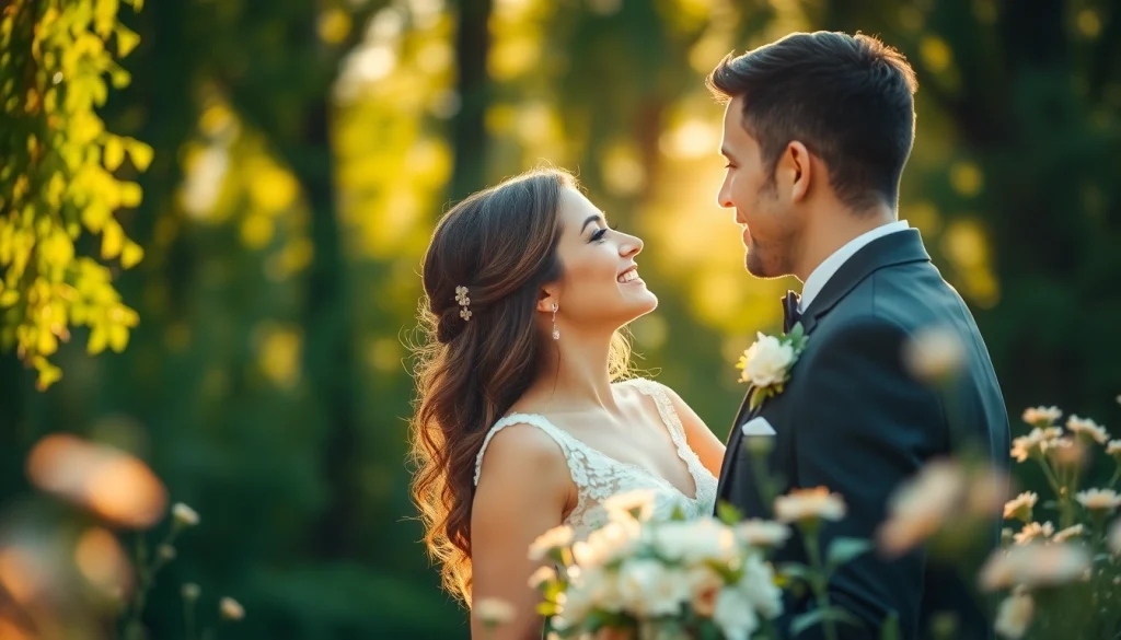 Wedding photographer capturing a romantic outdoor moment of a couple surrounded by nature.