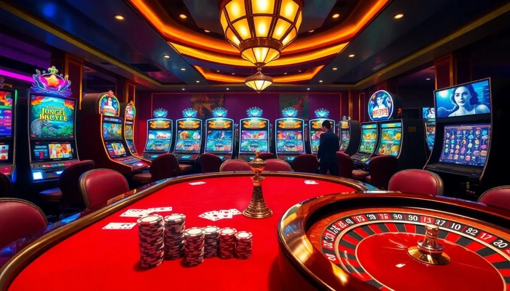 MM88 poker players strategizing at a luxurious casino table filled with chips and cards.