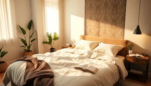 BAKUNE 口コミ: 睡眠の質を高める高級リカバリーウェアを身に着けた居心地の良い寝室。