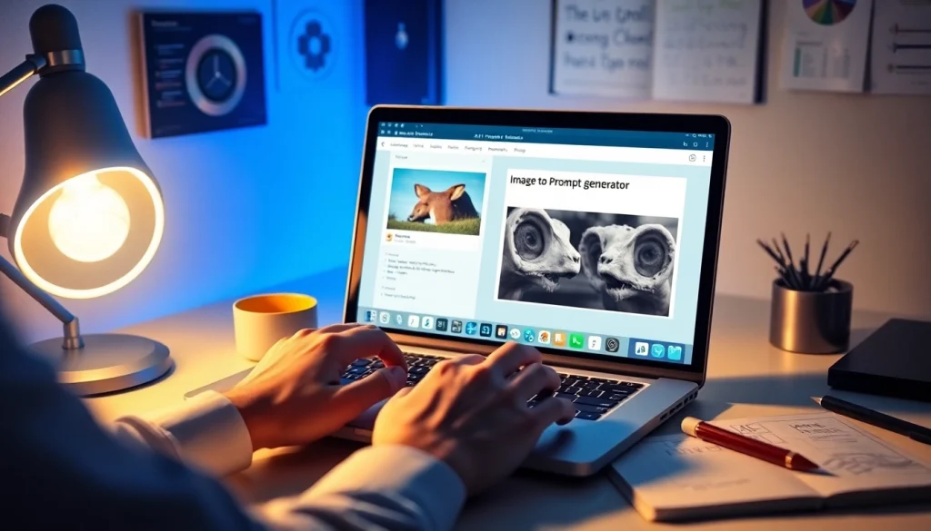 Creating an image to prompt with AI tools at a digital workspace.