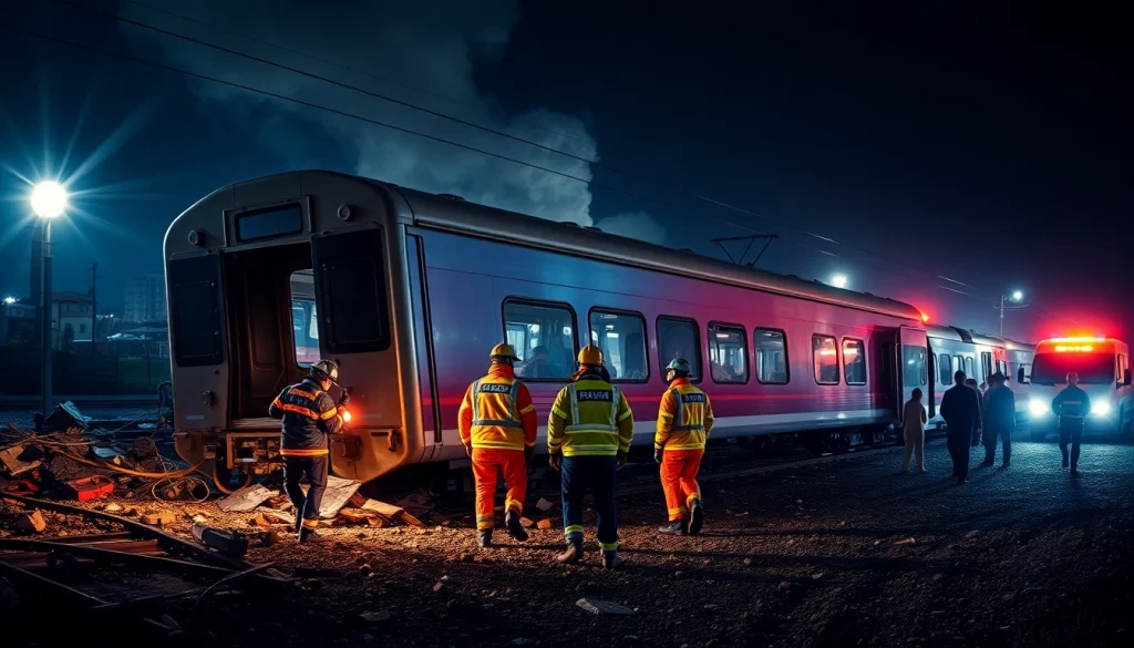 Train accident in Spain highlighting the scene of a spain train crash with emergency responders assisting.