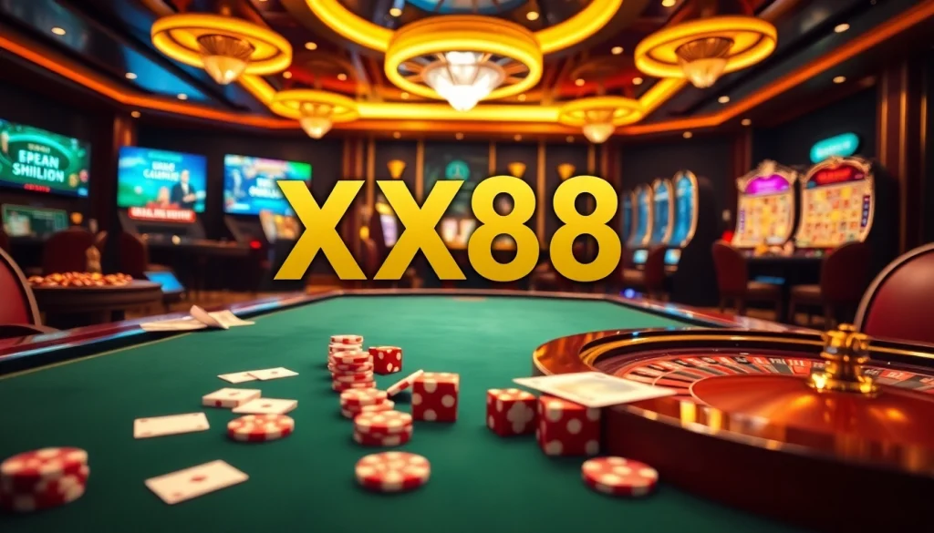 Experience the excitement of XX88 with dynamic poker and casino gaming visuals.