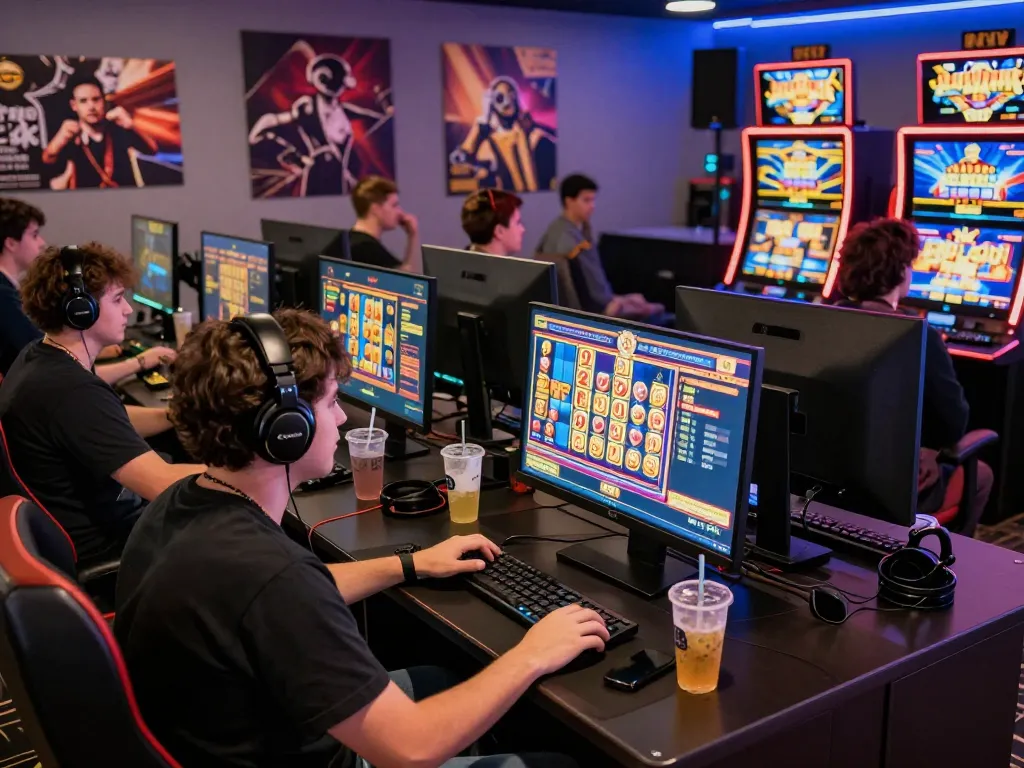 Pemain menikmati permainan slot yang mendebarkan di laoban188 dalam lingkungan permainan online yang cerah.