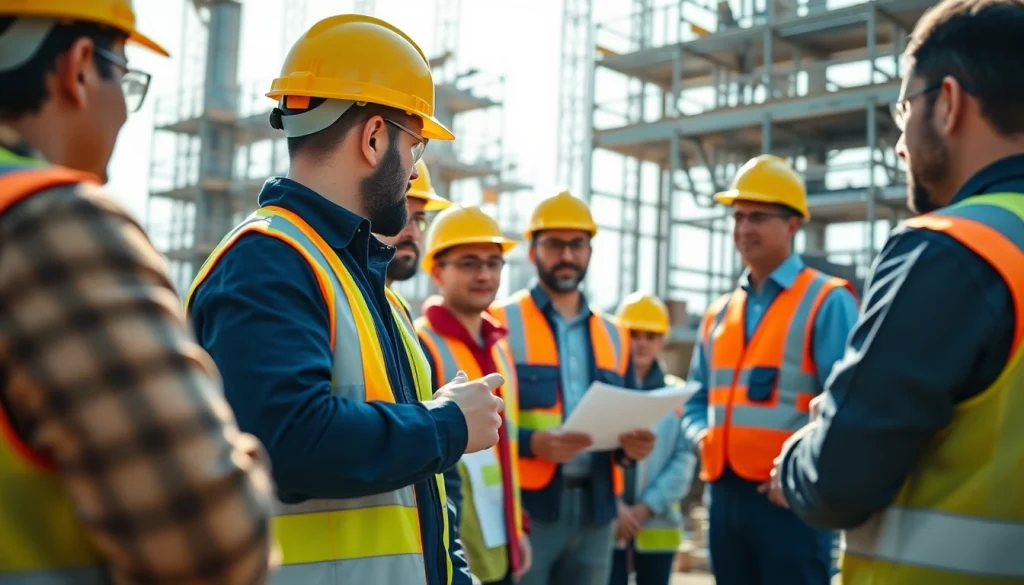 Learn construction safety training with diverse workers engaged in an interactive training session outdoors.