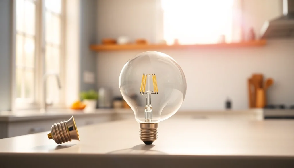 Learn what is an a19 bulb, showcasing its design and clarity in a bright kitchen setting.