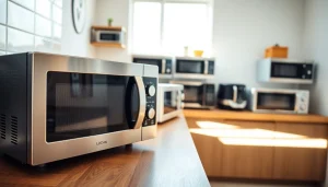 Boost your knowledge of microwave oven sales with diverse models in a modern kitchen.