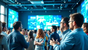 Participants networking at a startup innovation conference, sharing ideas and insights.