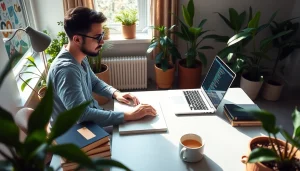 Showcasing a remote Python developer immersed in work, highlighting remote python jobs in a serene office setting.