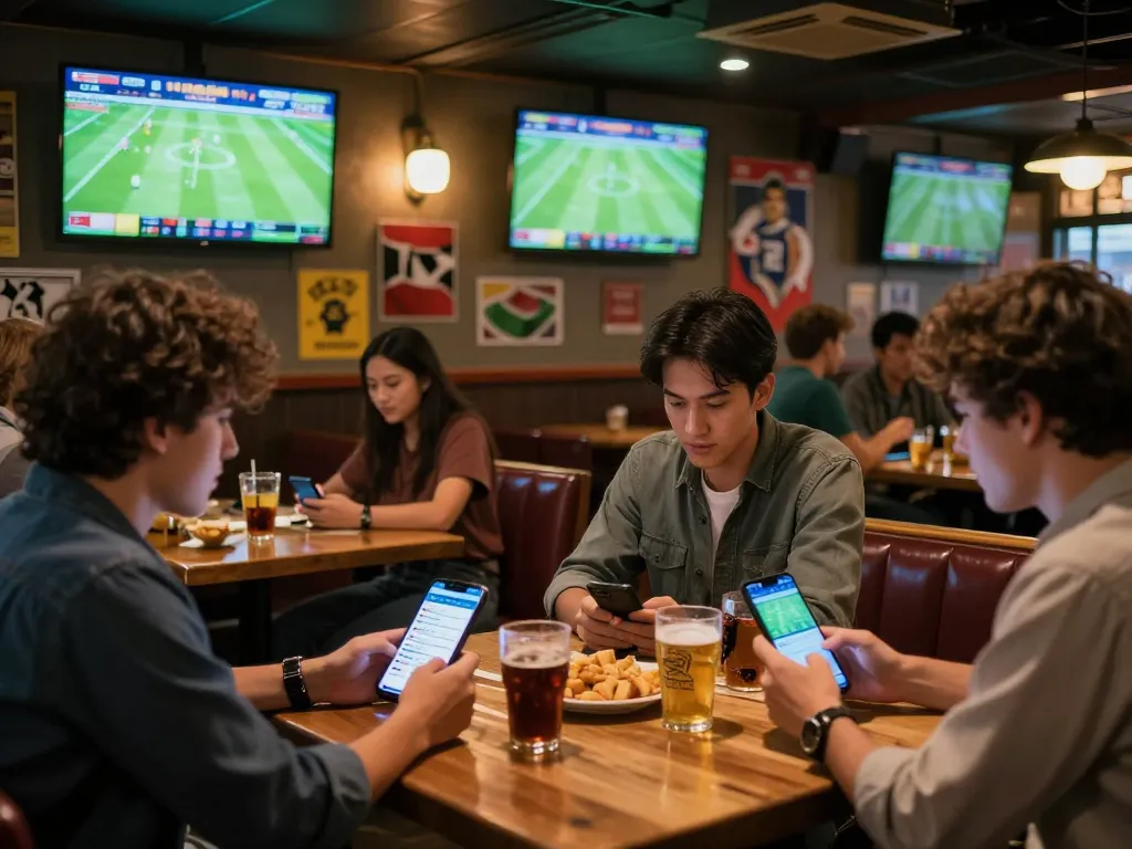 Soi Kèo strategy session amidst live football betting excitement in a vibrant sports bar.