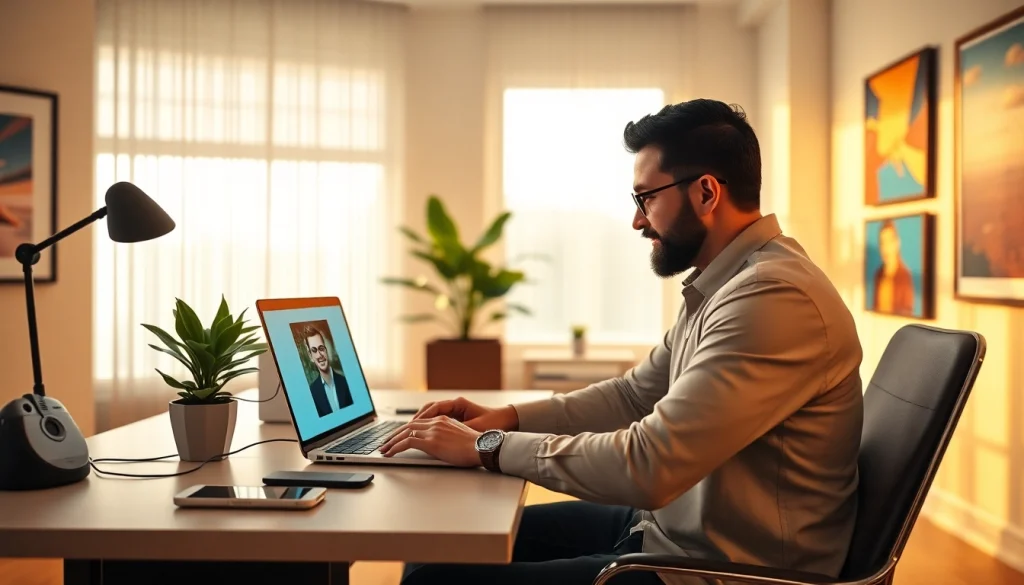Turn image into square easily at a modern workspace with a laptop.