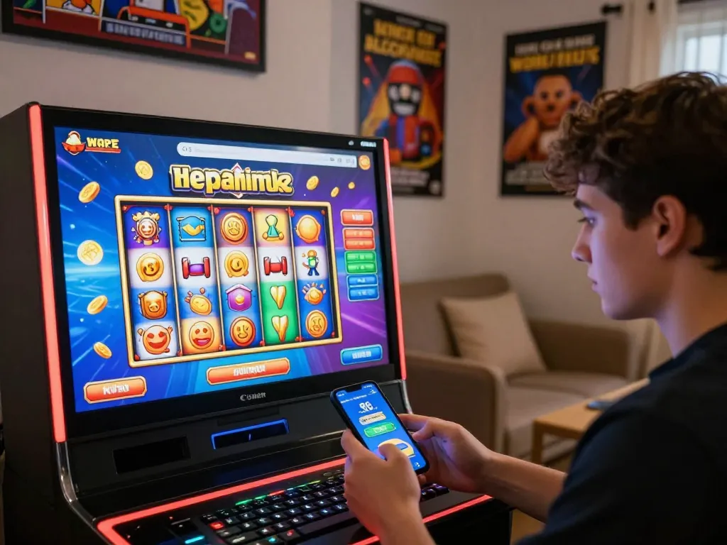 Exciting online gaming experience on situs gacor showing player engaged with colorful slot machine.