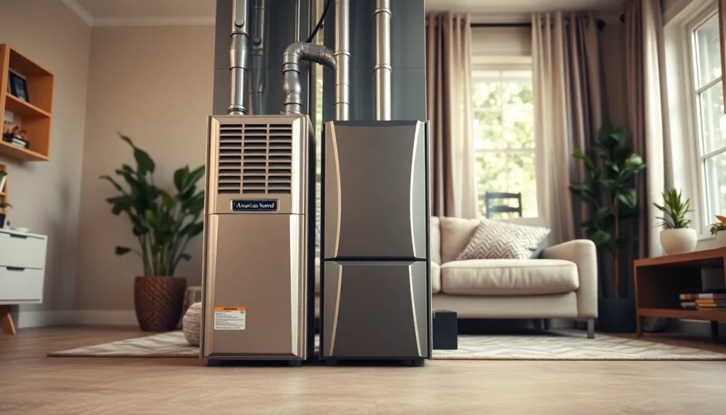 Install a new American Standard furnace in a welcoming home setting, showcasing its sleek design and warmth.