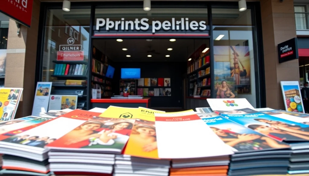 Enhance your edmonton printing with vibrant materials displayed in a bustling storefront.