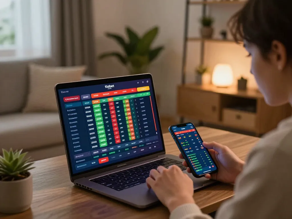 Person strategically betting on thabet while using a laptop and smartphone