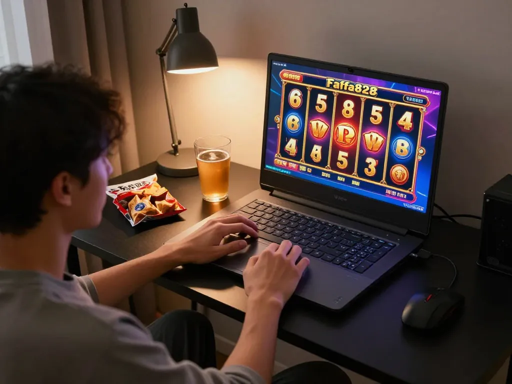 Engaging online gaming session at Fafa828 with vibrant slot reels on screen