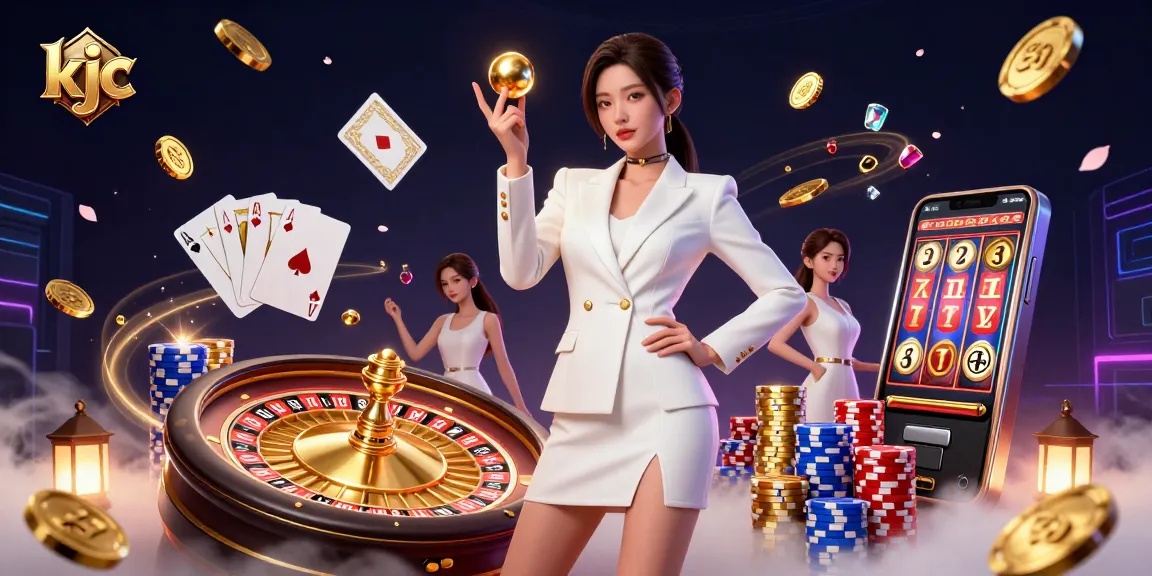 Experience KJC's captivating games in this dazzling casino scene with engaging elements.