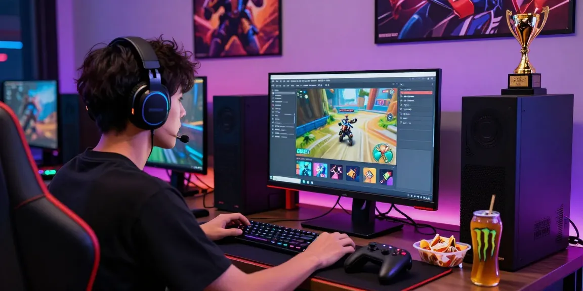 Engaged user enjoying the nhà cái shbet gaming experience at a vibrant setup with multiple screens.