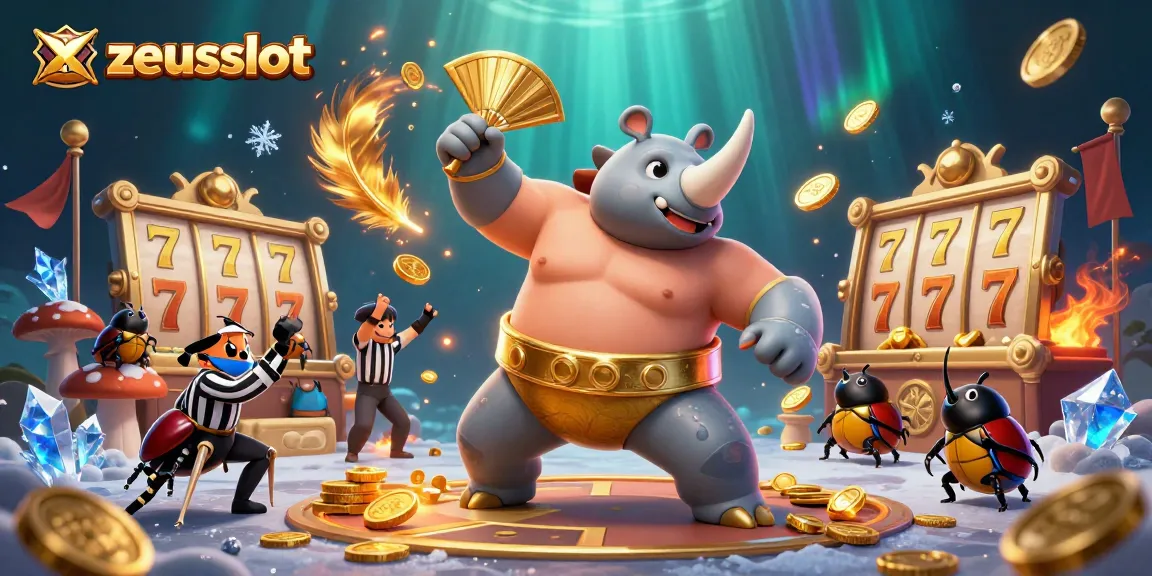 Experience thrilling wins with zeusslot, featuring dynamic characters, slot reels, and vibrant coins.