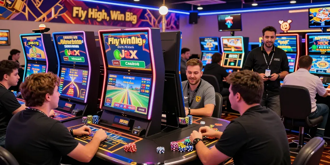 A group playing aviator 1xbet crash games in a vibrant casino atmosphere showcasing excitement and community.