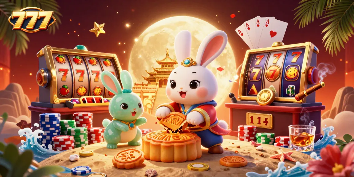 Experience thrilling gameplay with 777-themed slots revealed by a cute moon rabbit.