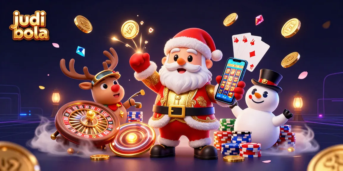 Win big with judi bola in this vibrant casino scene featuring Santa and friends.